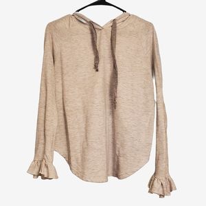 Small Ruffled Long Sleeve Top With Hood